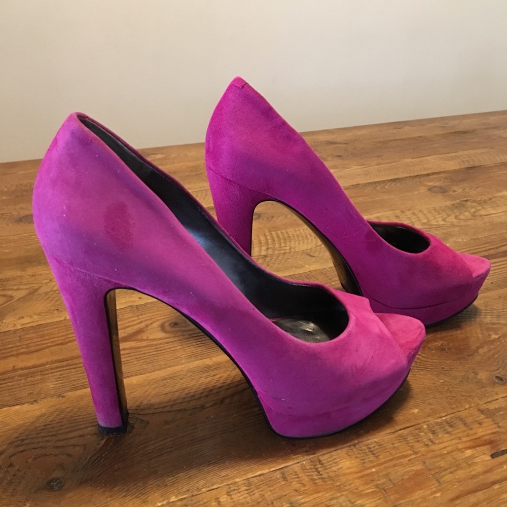 Hot Pink/Fuschia Platform Peeptoe Pumps